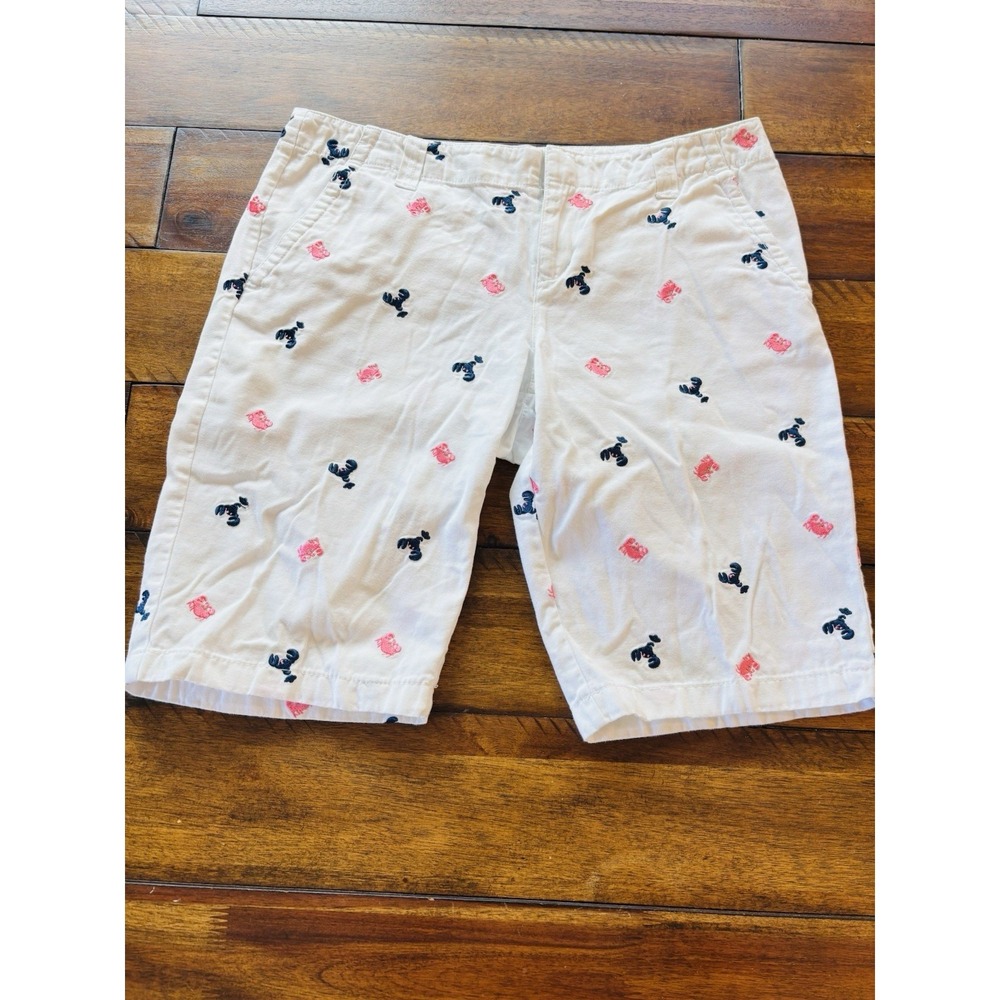 Lilly‎ Pulitzer Bermuda Shorts Womens Size 6 White Lobster Crab Embroidered